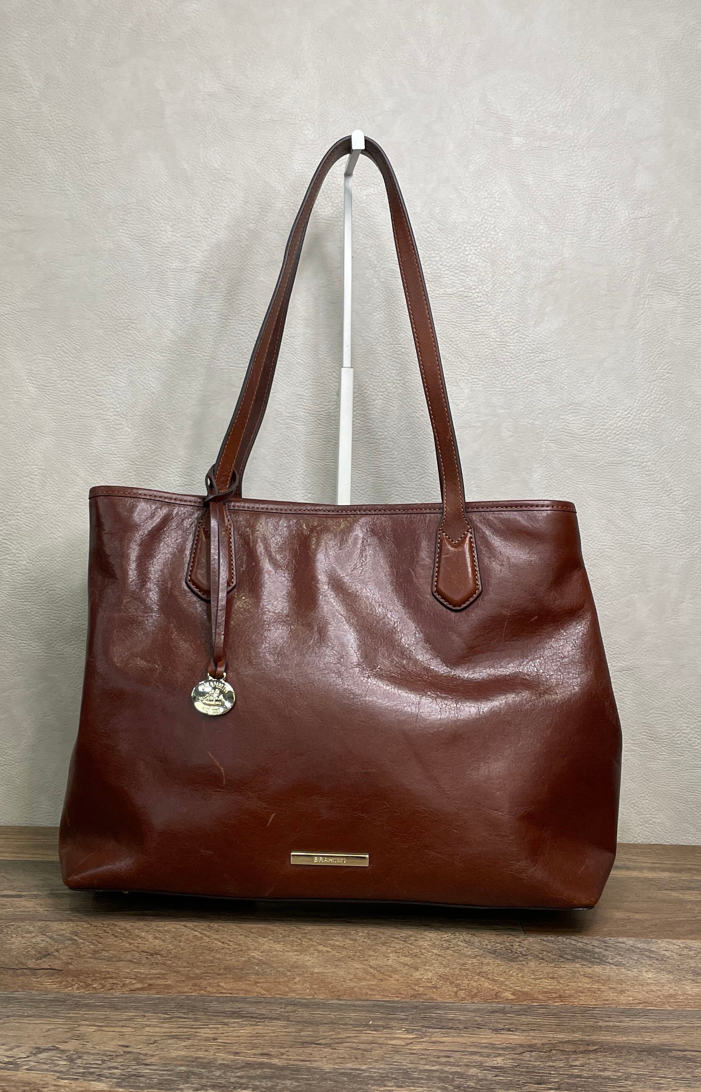 Brahmin Brown Leather Large Tote Shoulder Bag Gold Hardware