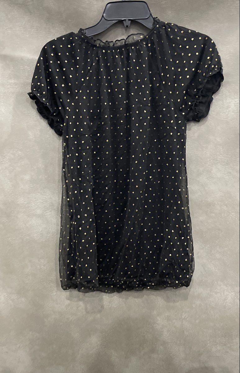 George Women's Black Metallic Polka Dot Bow Mesh Puff Sleeve Blouse Sz XL