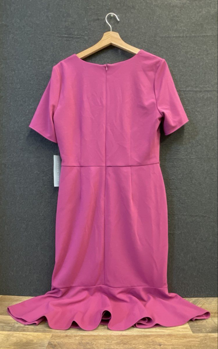 London Times Women's Pink Short Sleeve Twist Front Ruffle Hem Dress Size 12 NWT