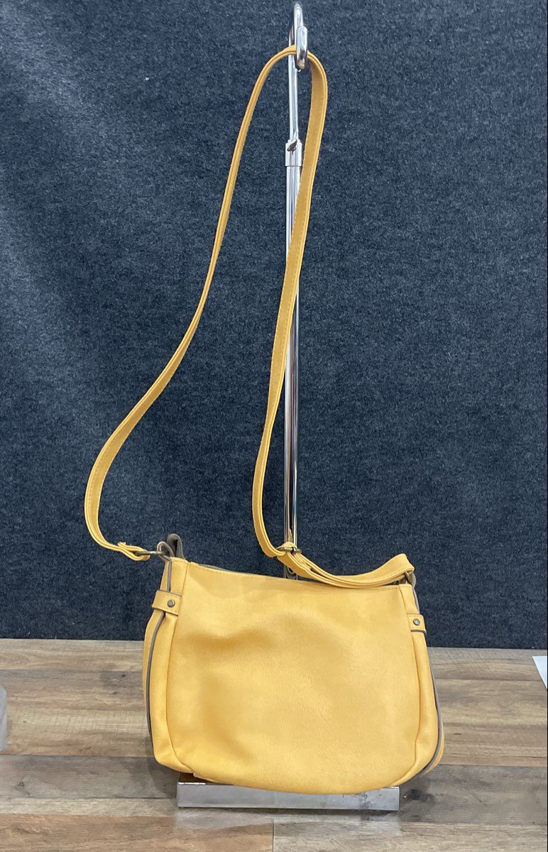 Yellow Pebbled Faux Leather Crossbody Bag Mustard Shoulder Handbag Medium