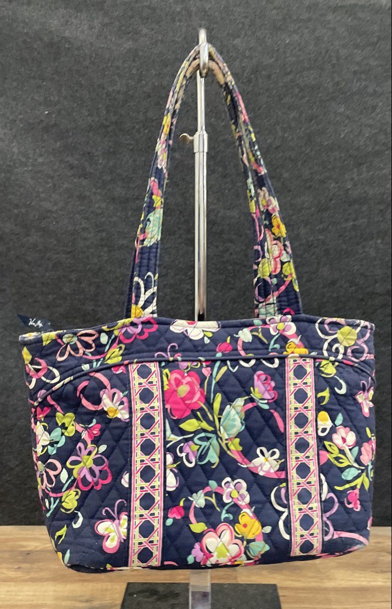 Vera Bradley Navy Blue Butterfly Flutter Quilted Cotton Tote Bag Large