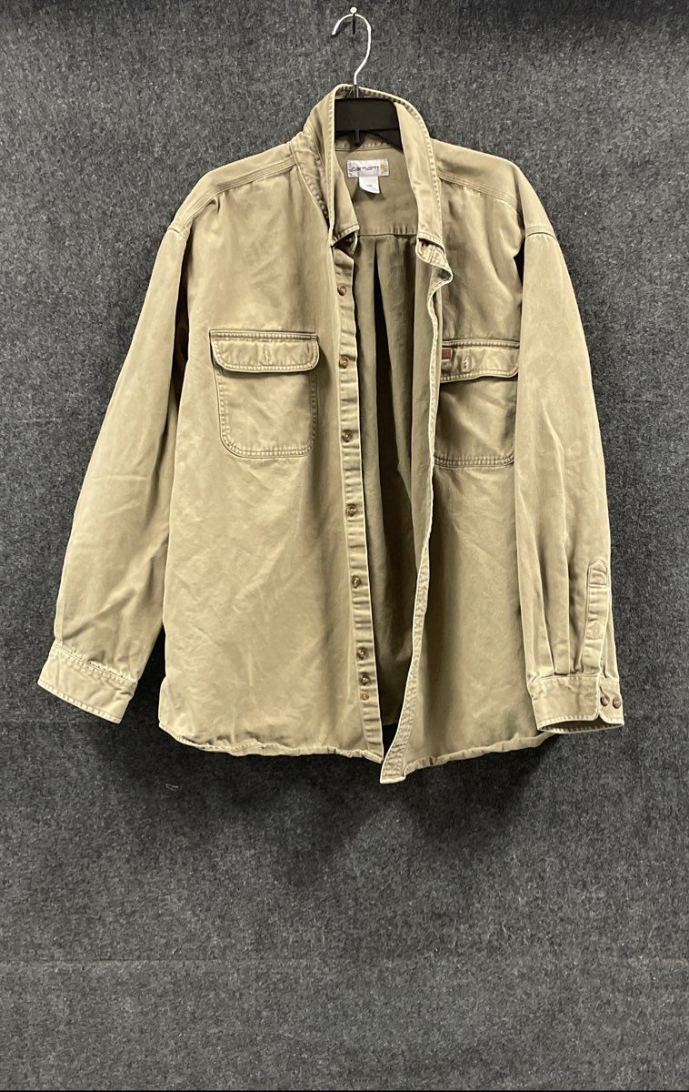 Carhartt Men's Tan Brown Long Sleeve Cotton Twill Button Down Work Shirt Sz 2XL