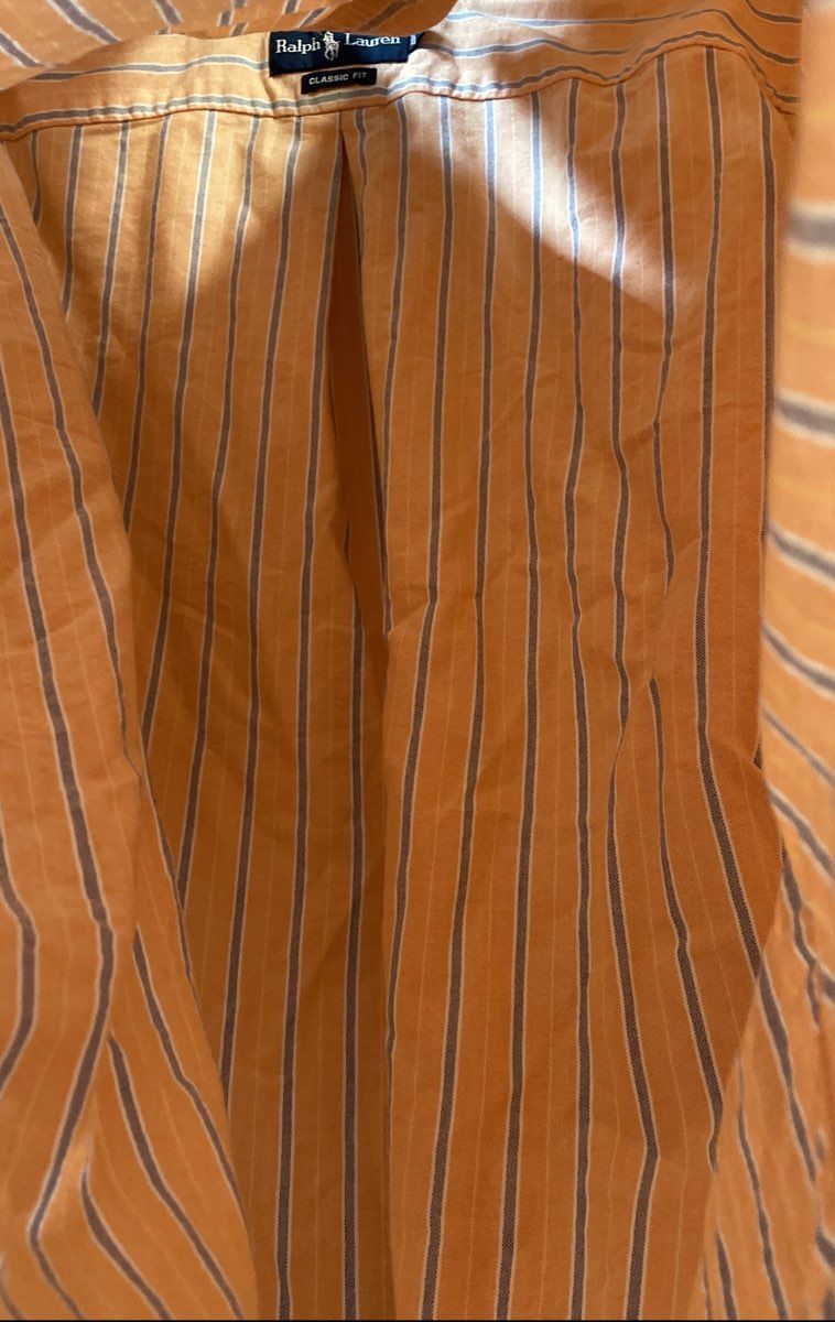 Ralph Lauren Men's Orange Blue Stripe Classic Fit Button Down Shirt Sz L
