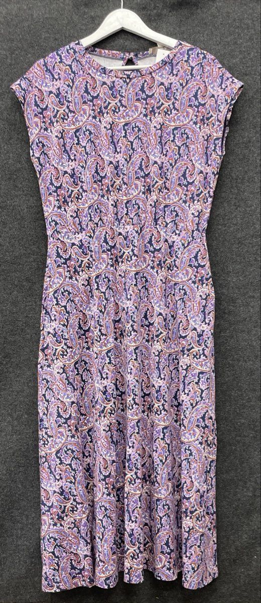 LOFT Women's Purple Multi Paisley Print Stretch Cold Shoulder Dress NWT Sz M