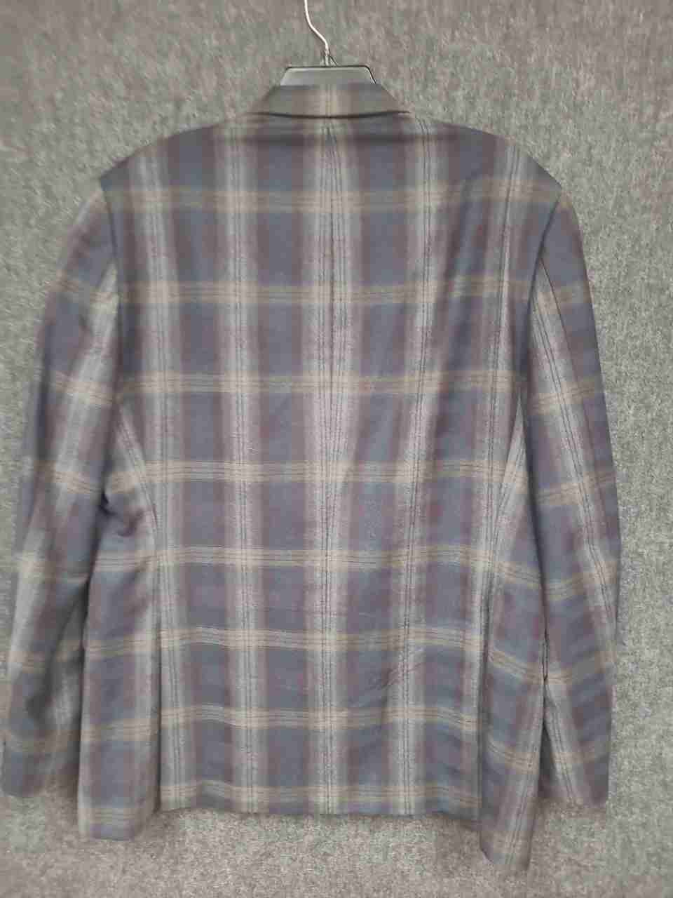 Michael Kors Men's Gray Brown Plaid 100% Wool Blazer Jacket XXL