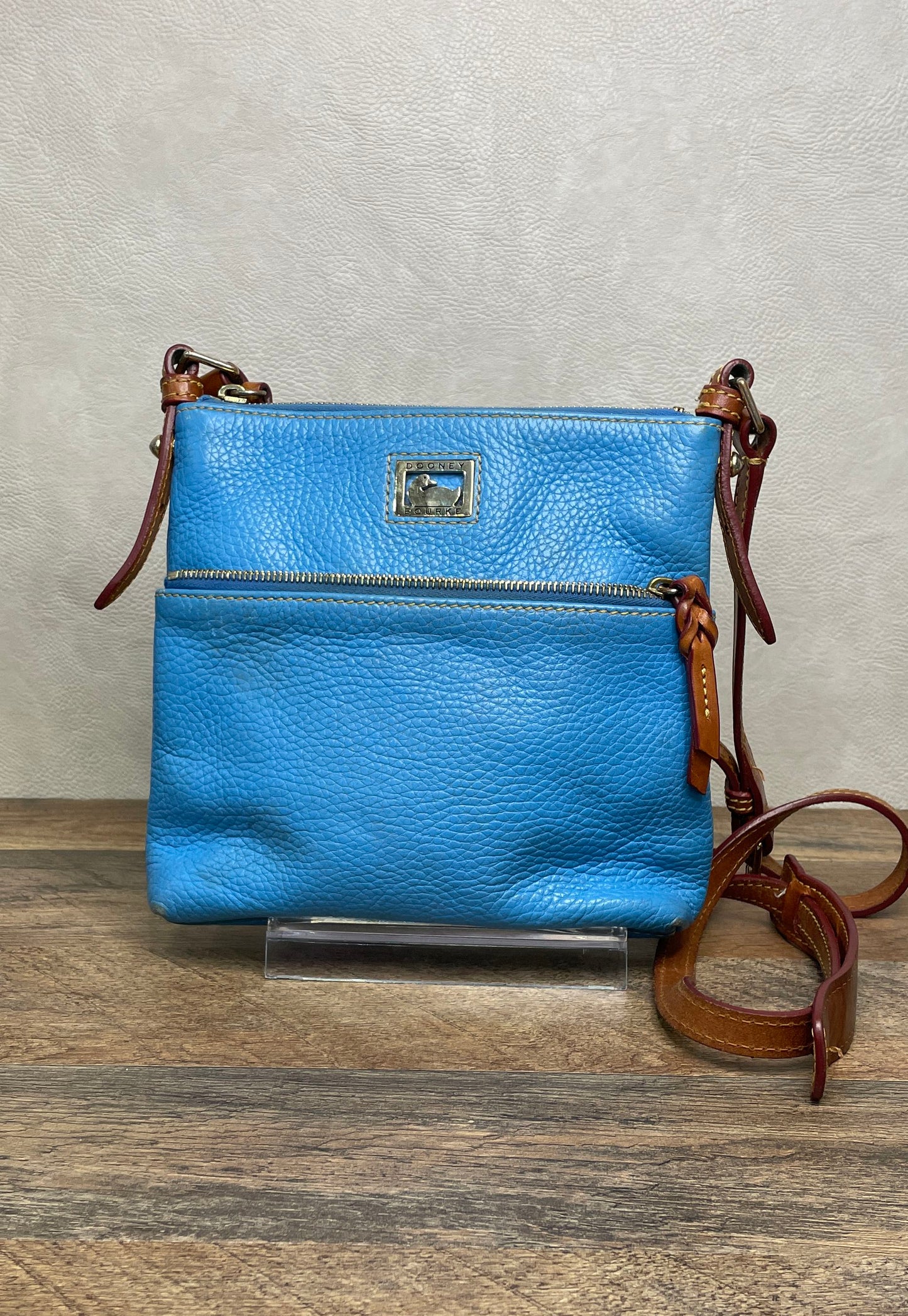 Dooney & Bourke Teal Blue Pebbled Leather Crossbody Bag Silver Hardware