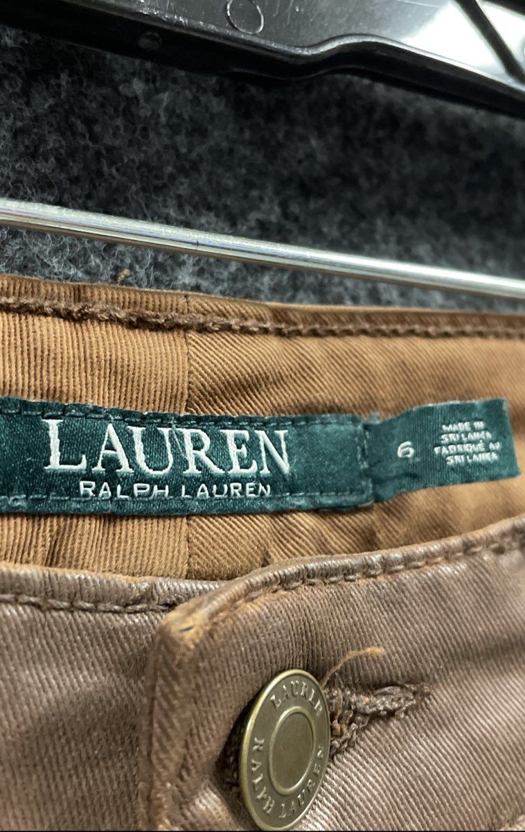 Lauren Ralph Lauren Women's Brown Metallic Coated Slim 5-Pocket Pants Sz 6