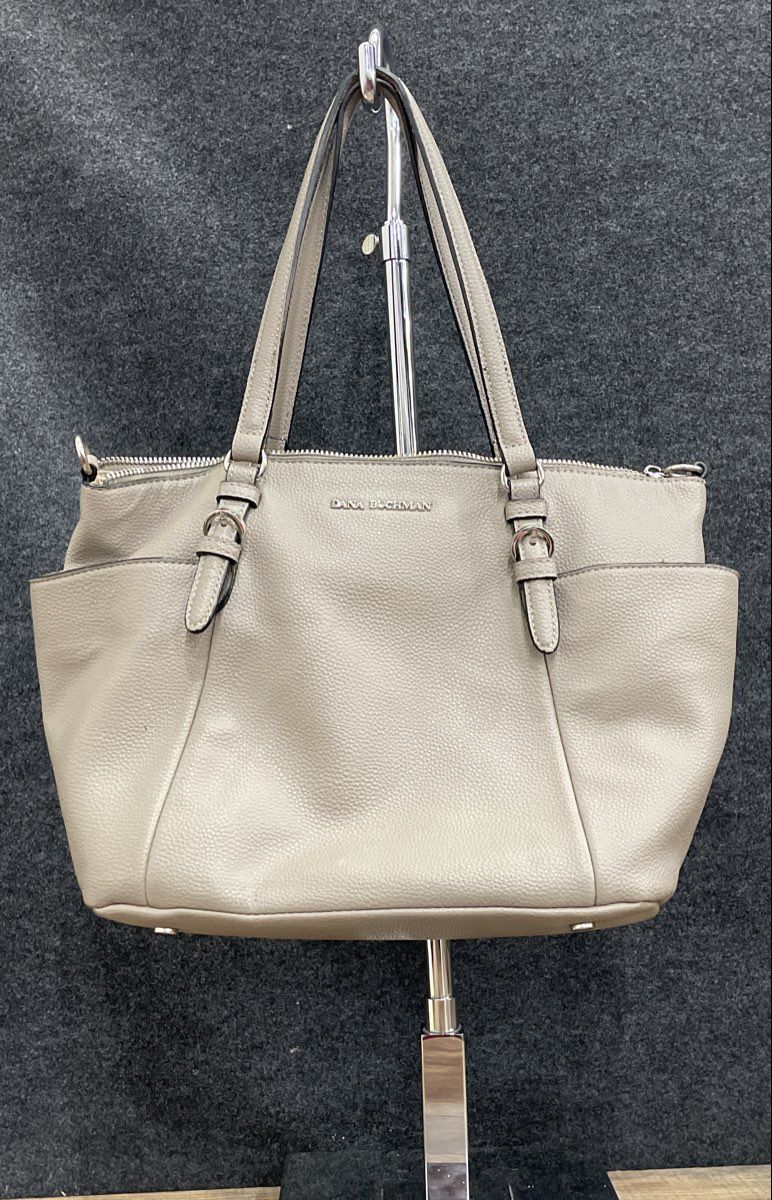 Dana Buchman Grey Pebbled Leather Tote Shoulder Bag Silver Hardware