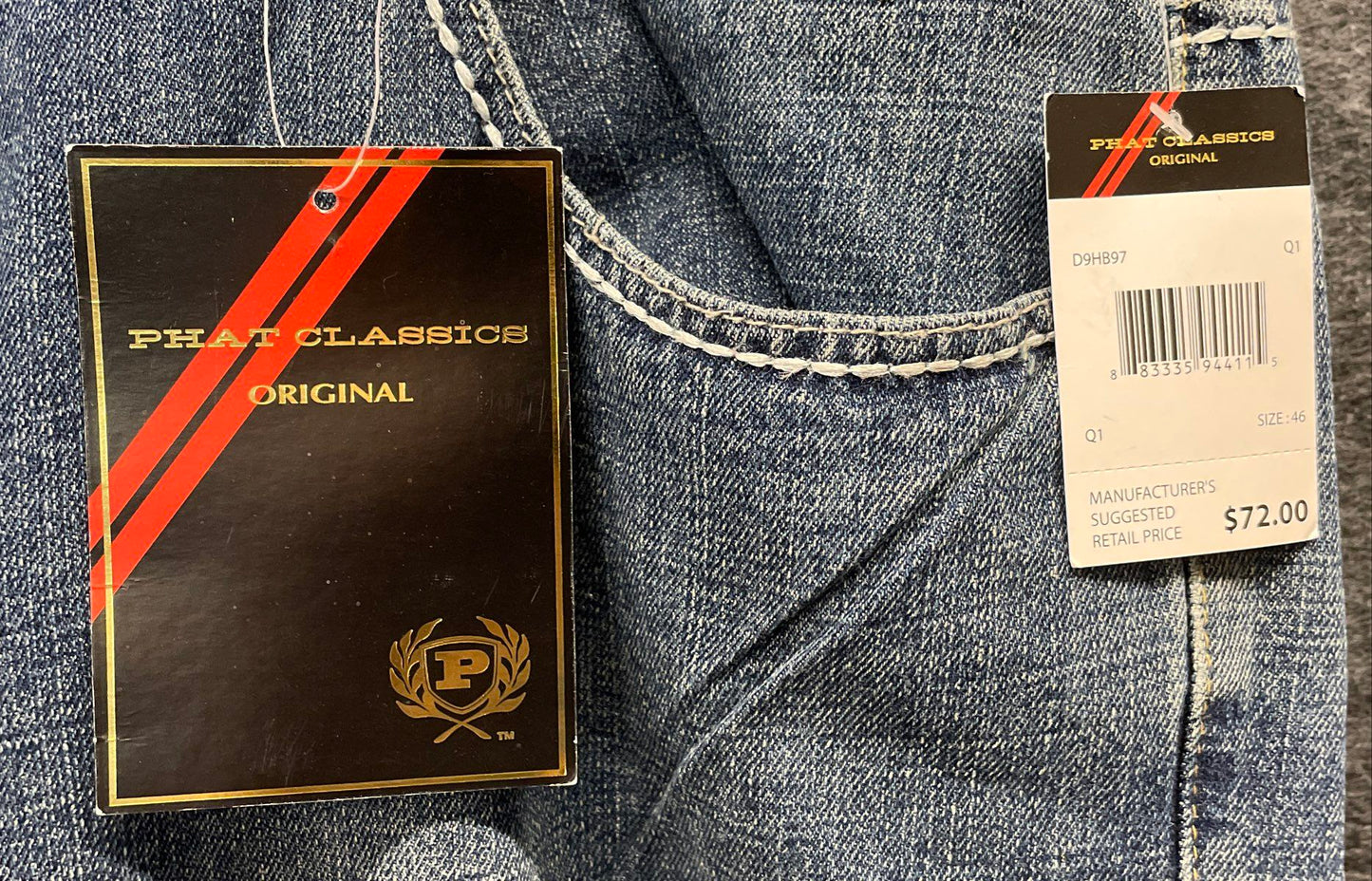 Vintage Y2K Phat Classics Men's Blue Argyle Relaxed Fit Jeans Sz 46x32 NWT