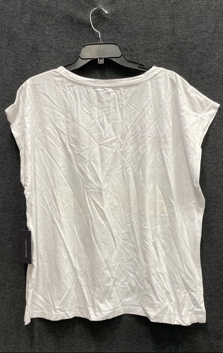 Tommy Hilfiger Women's White Striped Multi-color Logo Graphic T-Shirt NWT XXL