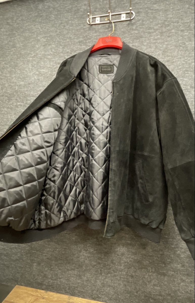 Urban Baron Men's Black Suede Bomber Jacket Quilted Lined Full Zip L
