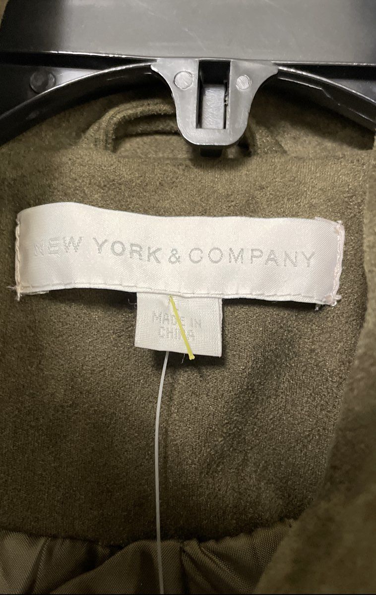 New York & Company Women's Olive Green Faux Suede Moto Jacket Sz L NWT