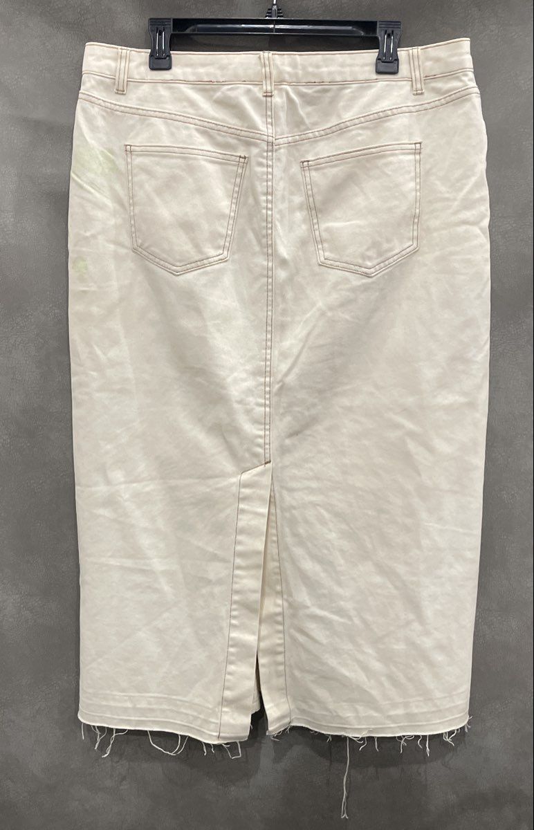 Future Collective Women's White Denim Skirt Reese Blutstein Raw Hem Sz 14