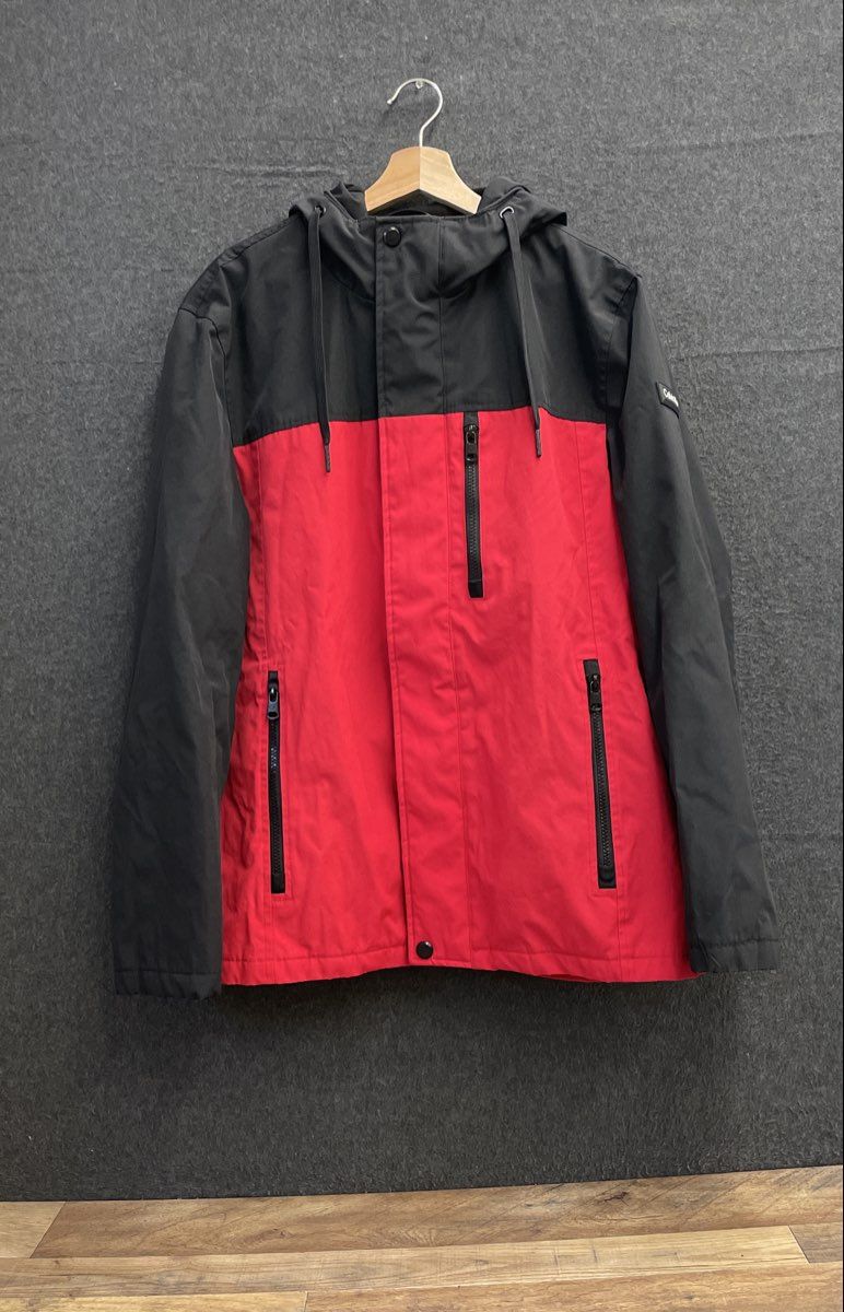Calvin Klein Men's Red Black Colorblock Hooded Quilted Lining Jacket Size M