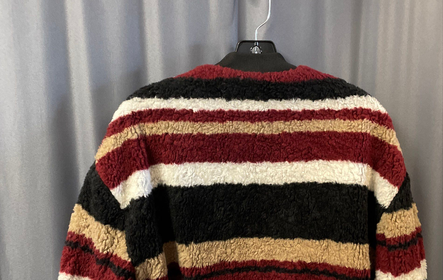 Bershka Women's Striped Zip Up Fuzzy Sherpa Jacket Ring Pull Bomber Sz S
