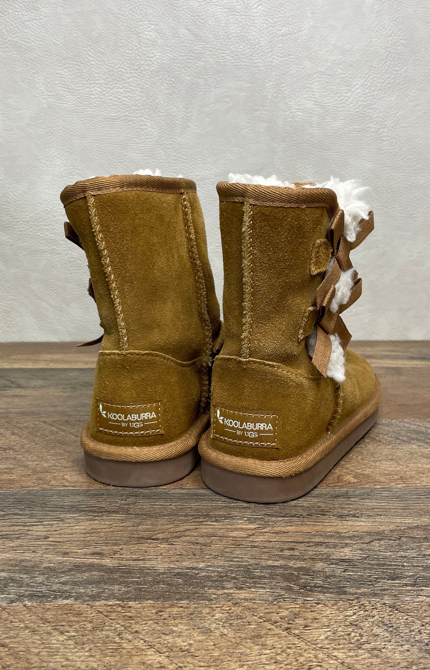 Koolaburra by UGG Victoria Chestnut Suede Double Bow Kids Boots Size 11