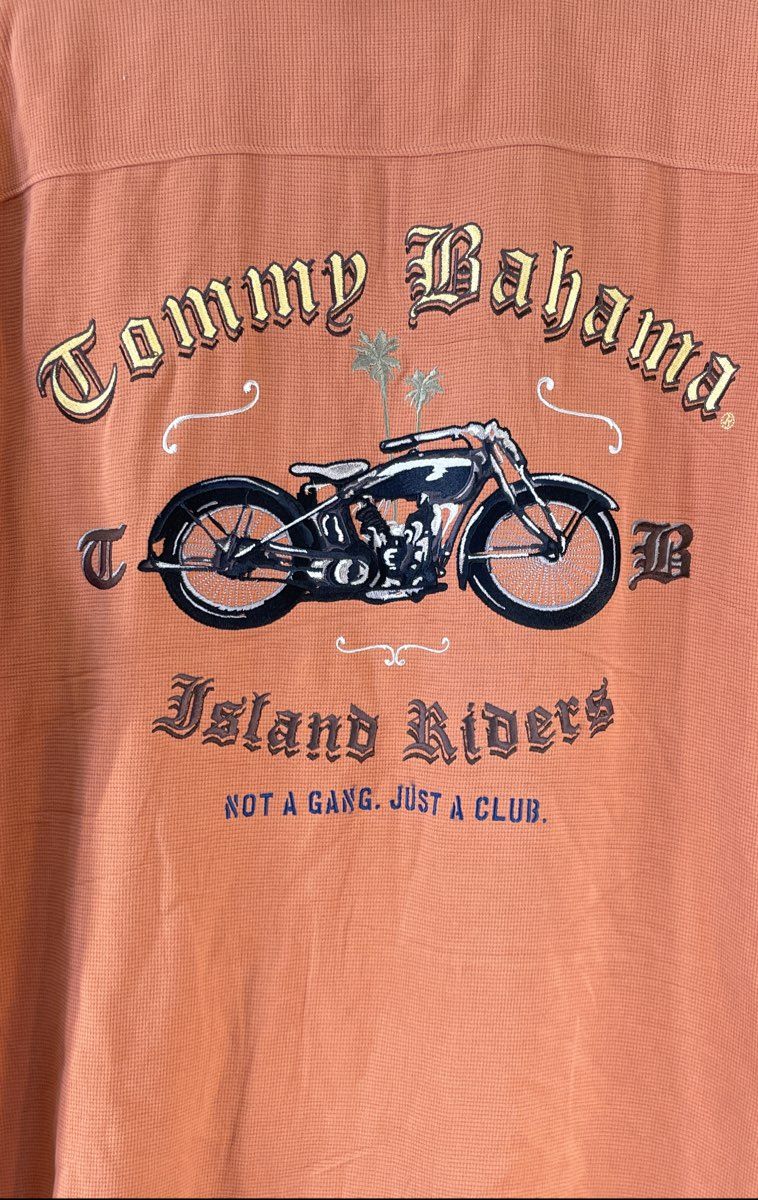 Vintage 90s Tommy Bahama Men's Orange Silk Island Riders Shirt Sz L