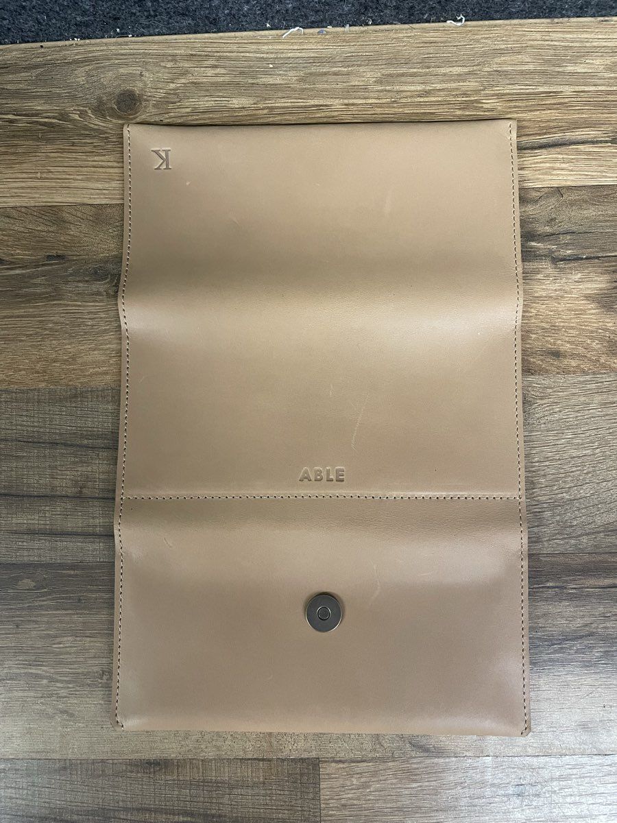 ABLE Tan Leather Debre Trifold Wallet Handmade in Ethiopia Monogram K