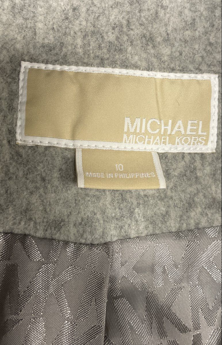 Michael Kors Women's Grey 100% Wool Single Breasted Military Coat Sz 10