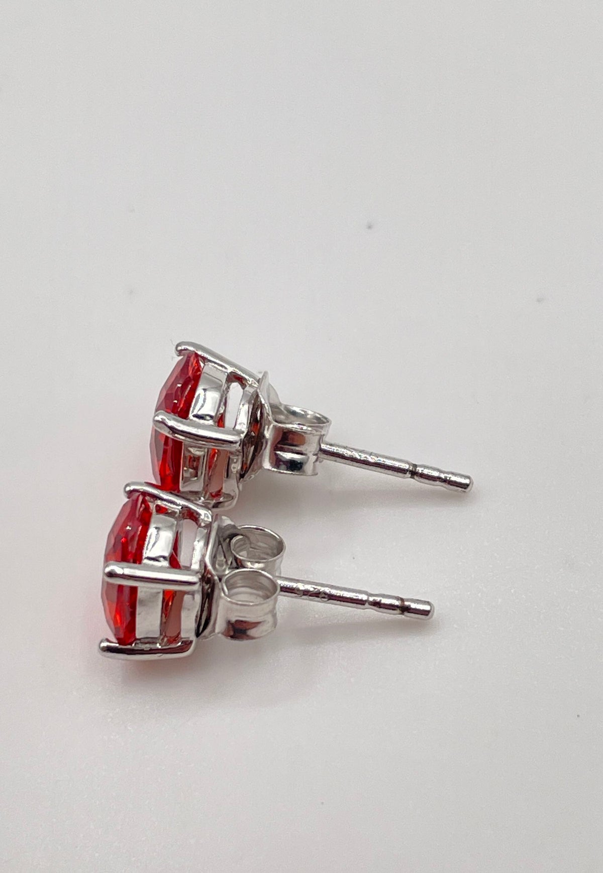 925 Sterling Silver Oval Reddish-Orange CZ Stud Earrings 2.1g