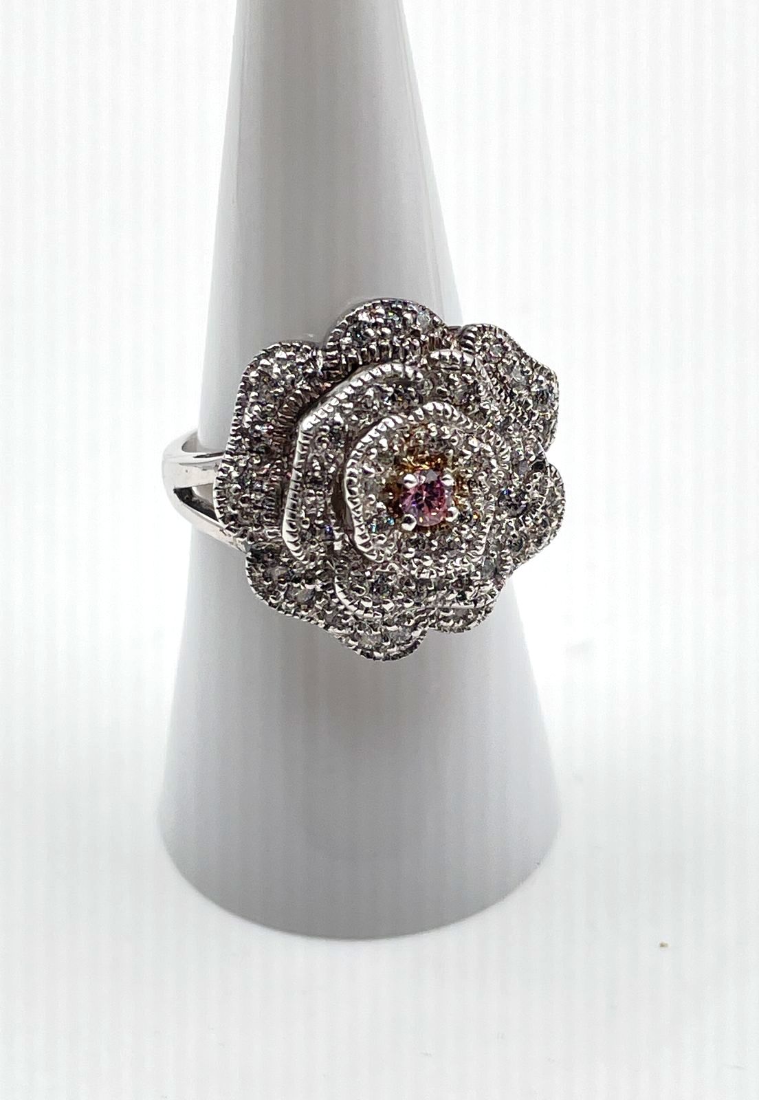 Lucas Lameth 925 Sterling Silver Clear & Pink CZ Flower Ring 7.3g