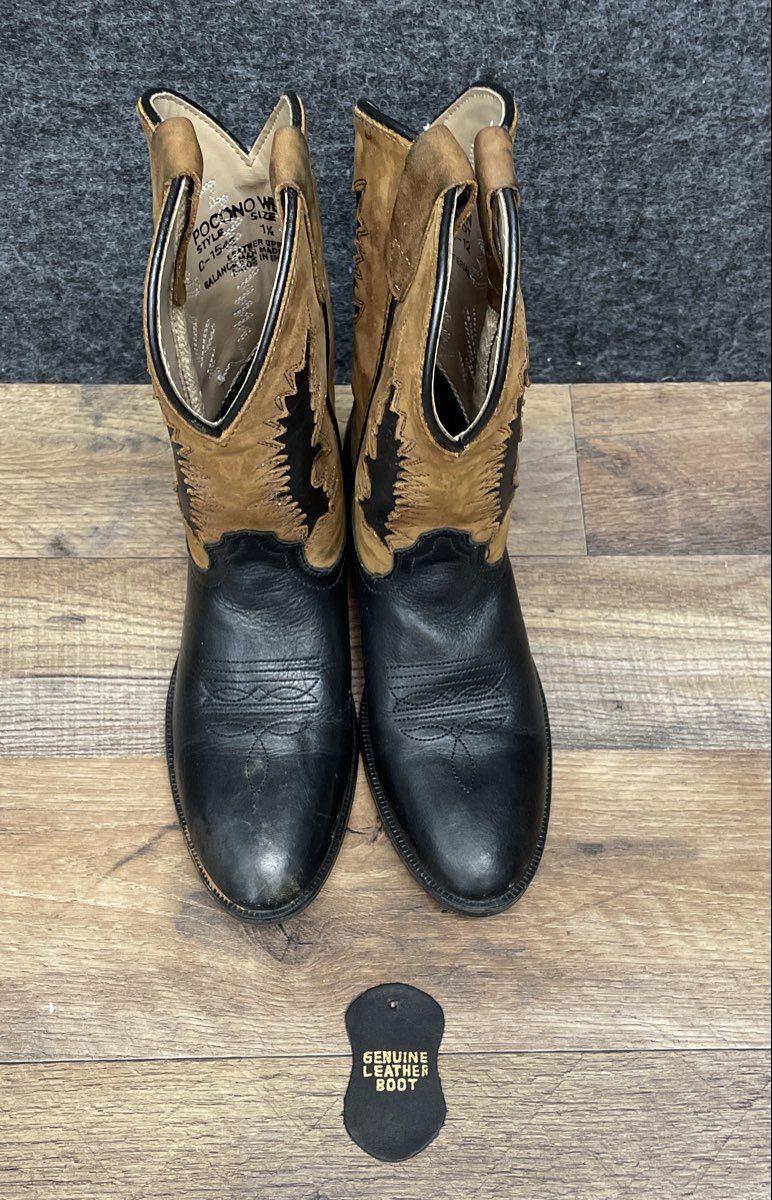 Pocono Western C-1542 Black Brown Leather Cowboy Boots Youth Size 1.5