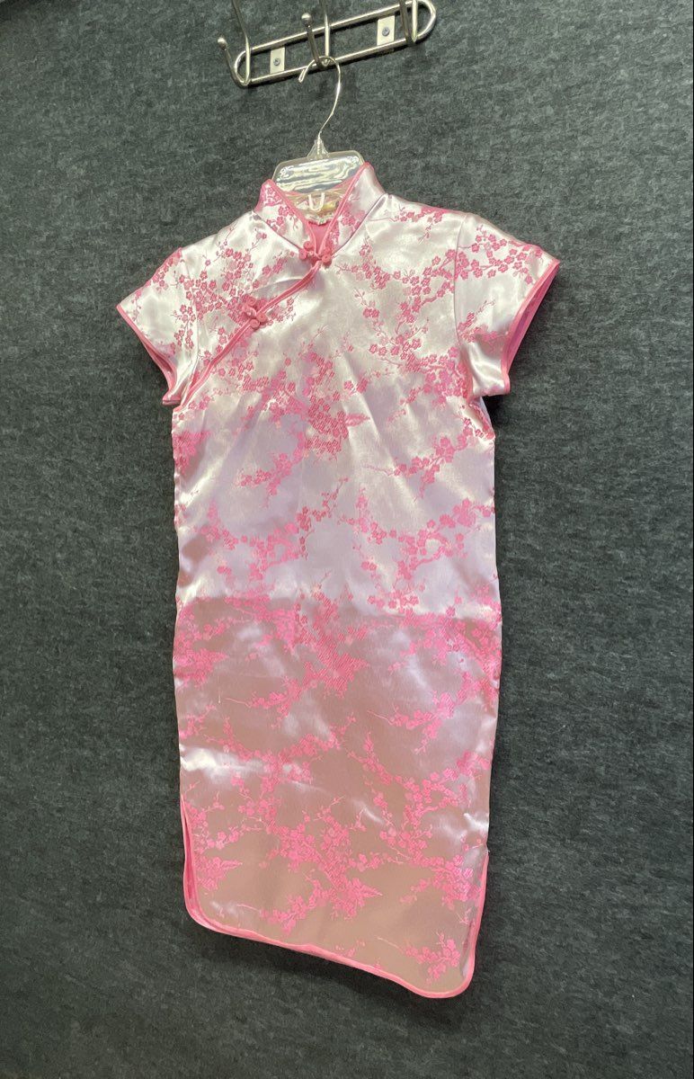 Girls Pink Floral Satin Qipao Cheongsam Dress Lot of 2 Sz 14 & XS