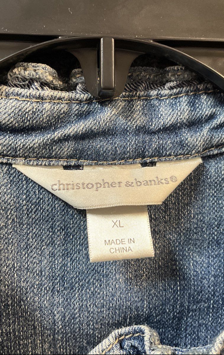 Christopher & Banks Women's Blue Ruffle Trim Denim Jacket Sz XL