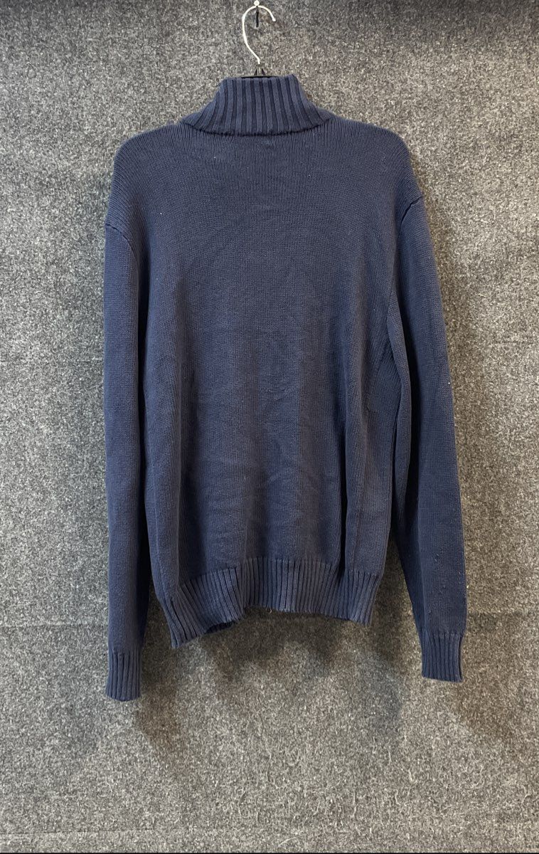 Polo Ralph Lauren Men's Navy Blue Cotton Full Zip Mock Neck Sweater Jacket Sz L