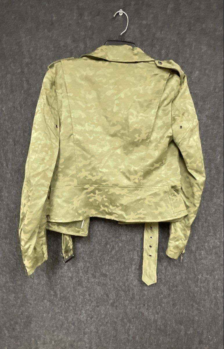 Anne Klein Women's Green Camo Jacquard Asymmetrical Zip Moto Jacket Sz 8 NWT