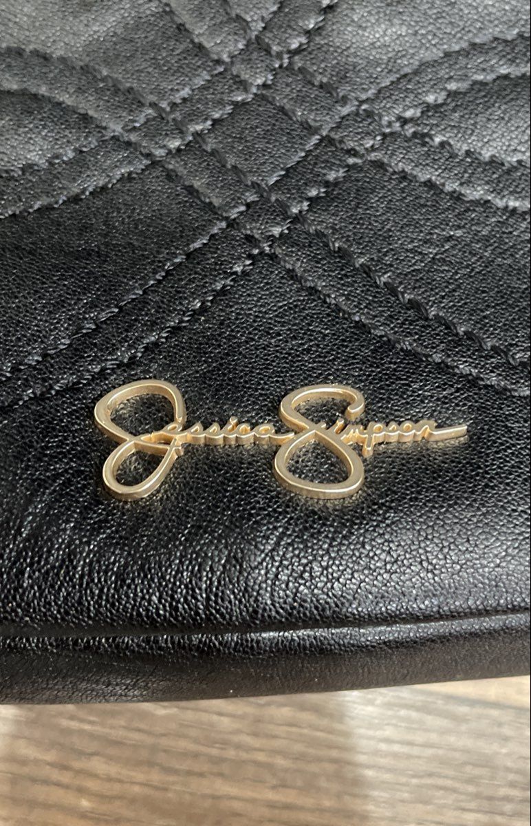 Jessica Simpson Black Leather Hobo Bag Gold Studded Large Shoulder Purse