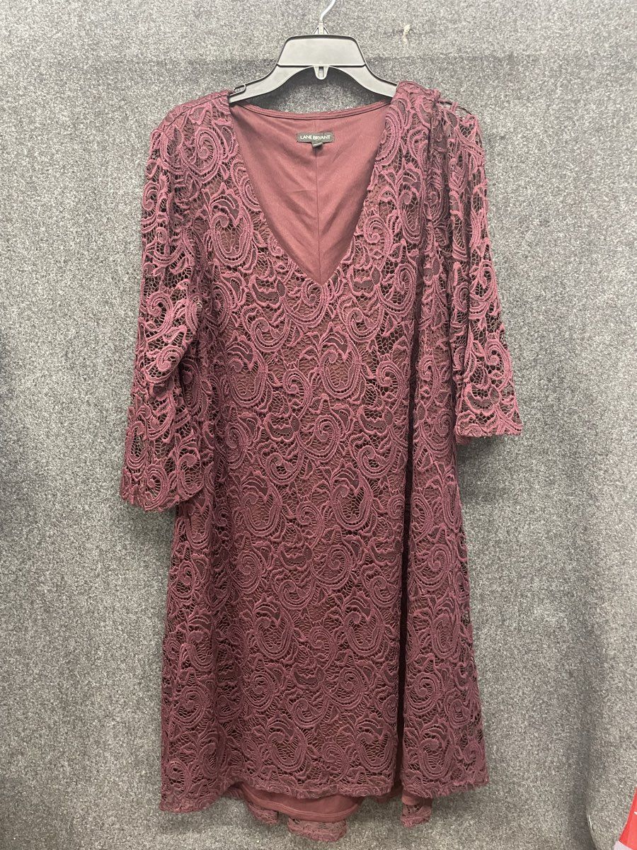 Lane Bryant Women's Burgundy Lace Overlay V-Neck Bell Sleeve Dress Sz 18/20