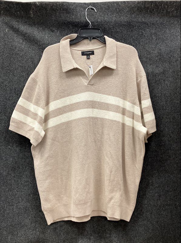 Banana Republic Men's Knit Sweater Polo Beige Stripe Johnny Collar XXL NWT