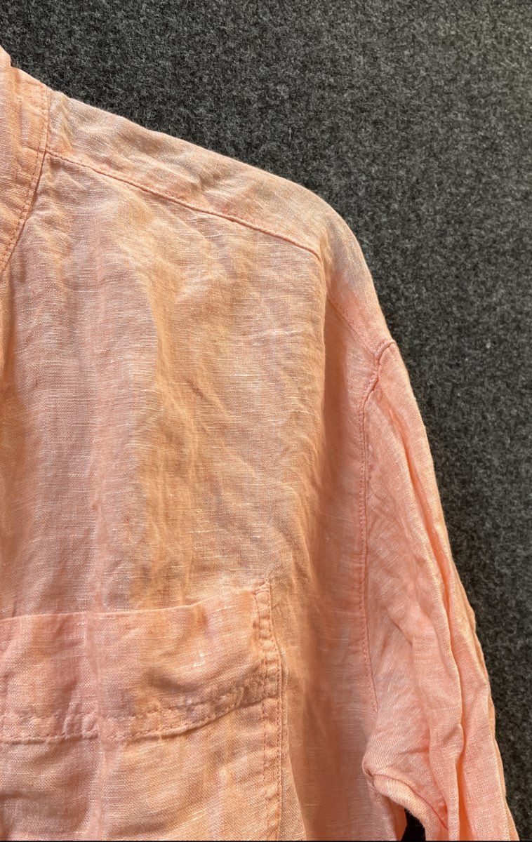 Martha Stewart Women's Peach 100% Linen Long Sleeve Split Neck Shirt Sz M
