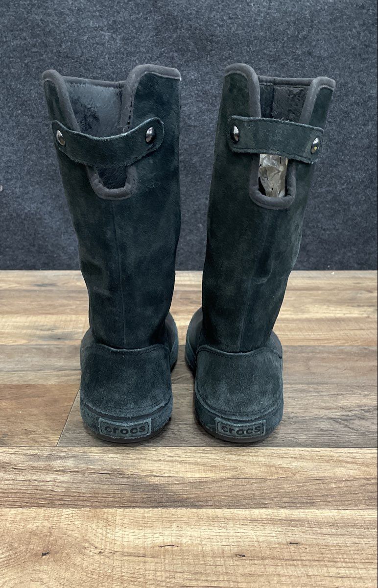 Crocs Modessa Suede Black Tall Faux Fur Lined Boots Women's Size 8