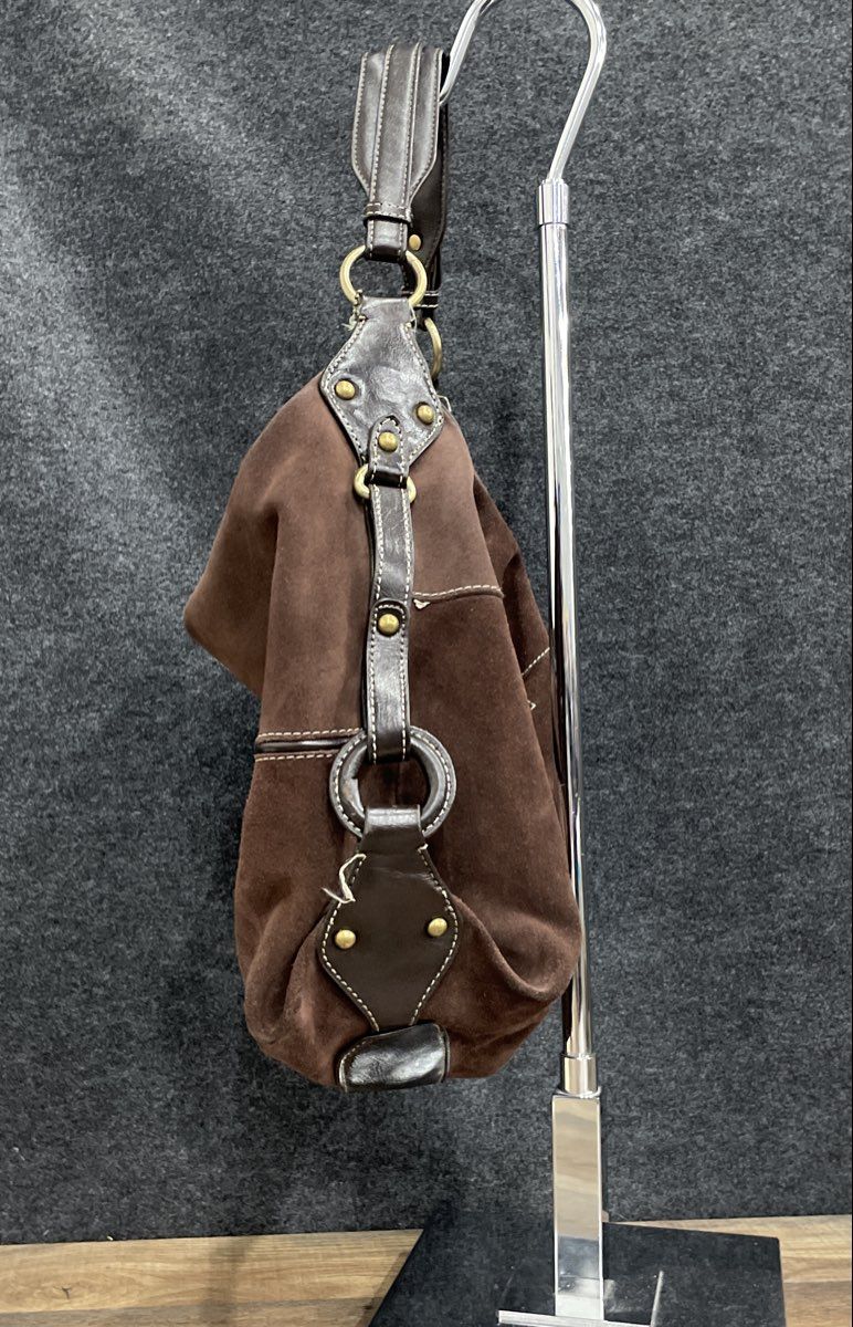 a.n.a A New Approach Brown Suede Leather Studded Hobo Shoulder Bag Large