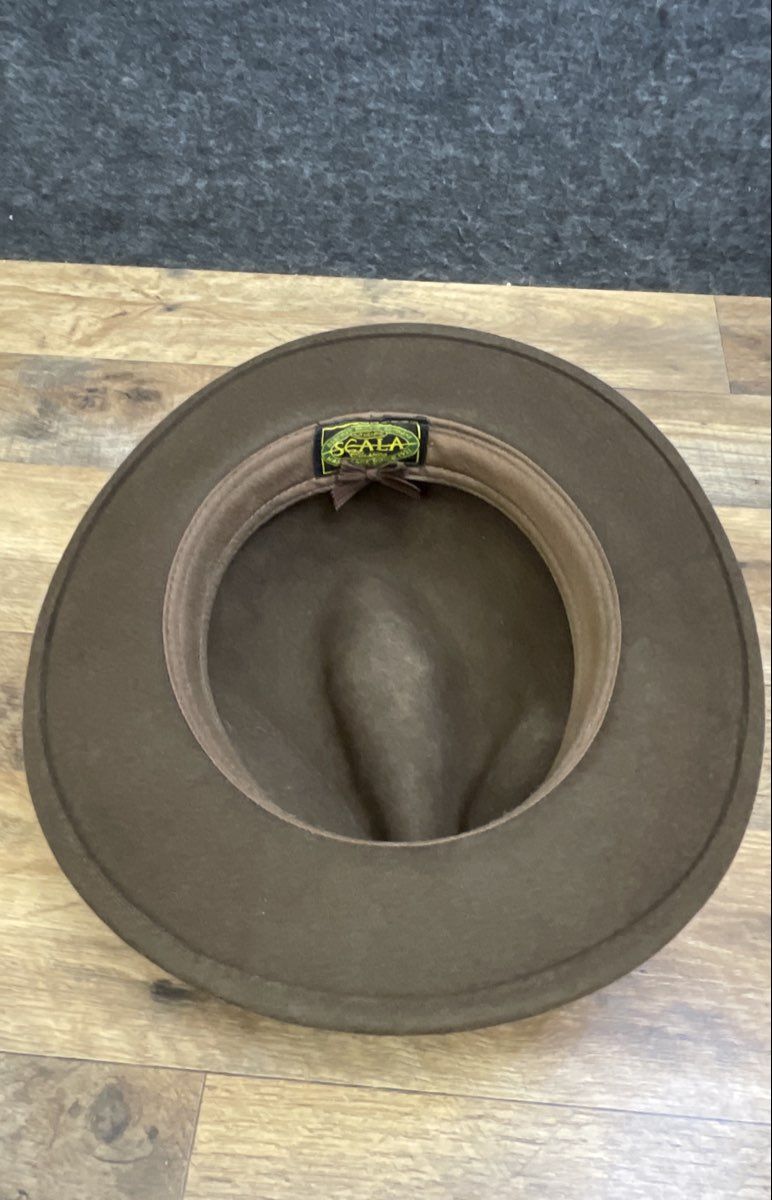 Scala Men's Olive Green Wool Felt Wide Brim Outback Fedora Hat