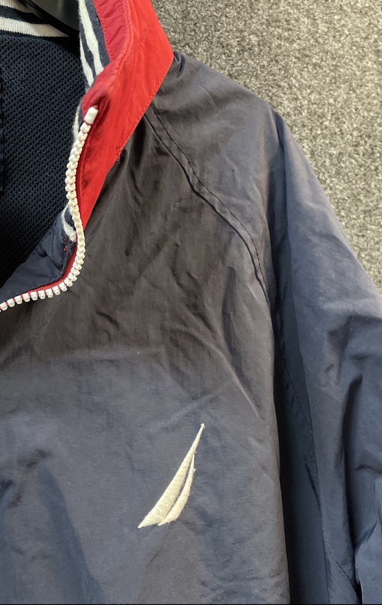 Nautica Men's Navy Blue Full Zip Windbreaker Jacket 83 Graphic Sz L