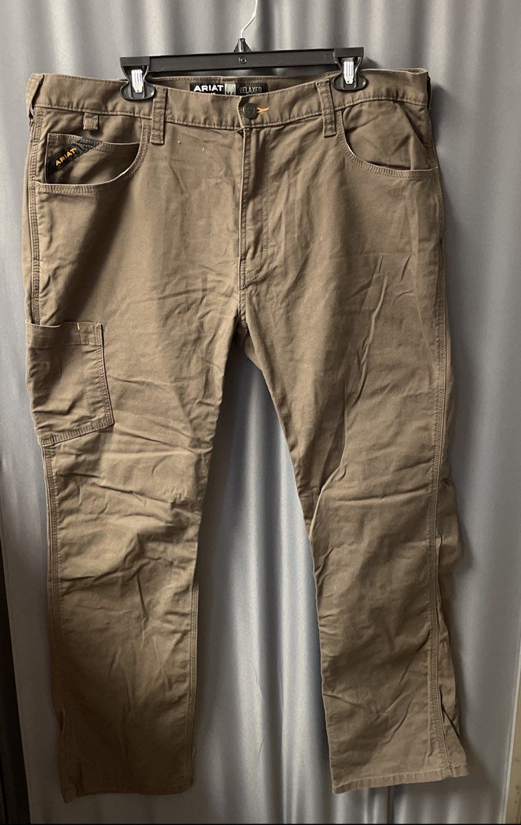 Ariat Men's Brown Rebar M4 Relaxed Straight Canvas Utility Work Pants Sz 38x32