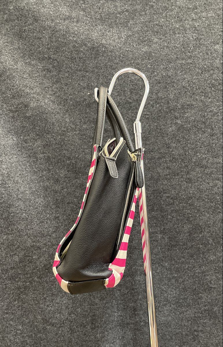 Betsey Johnson Pink White Black Striped Faux Leather Satchel Purse Handbag
