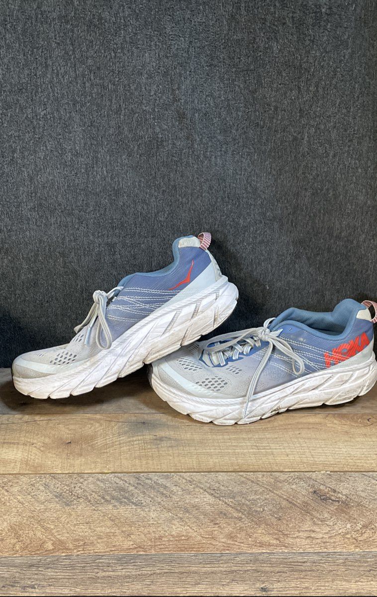 Hoka One One Clifton 6 Blue Grey Red Wide Running Shoes Women's Size 8.5D