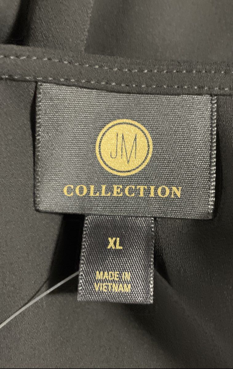 JM Collection Women's Blouse Deep Black Rhinestone V-Neck Holiday Sz XL NWT