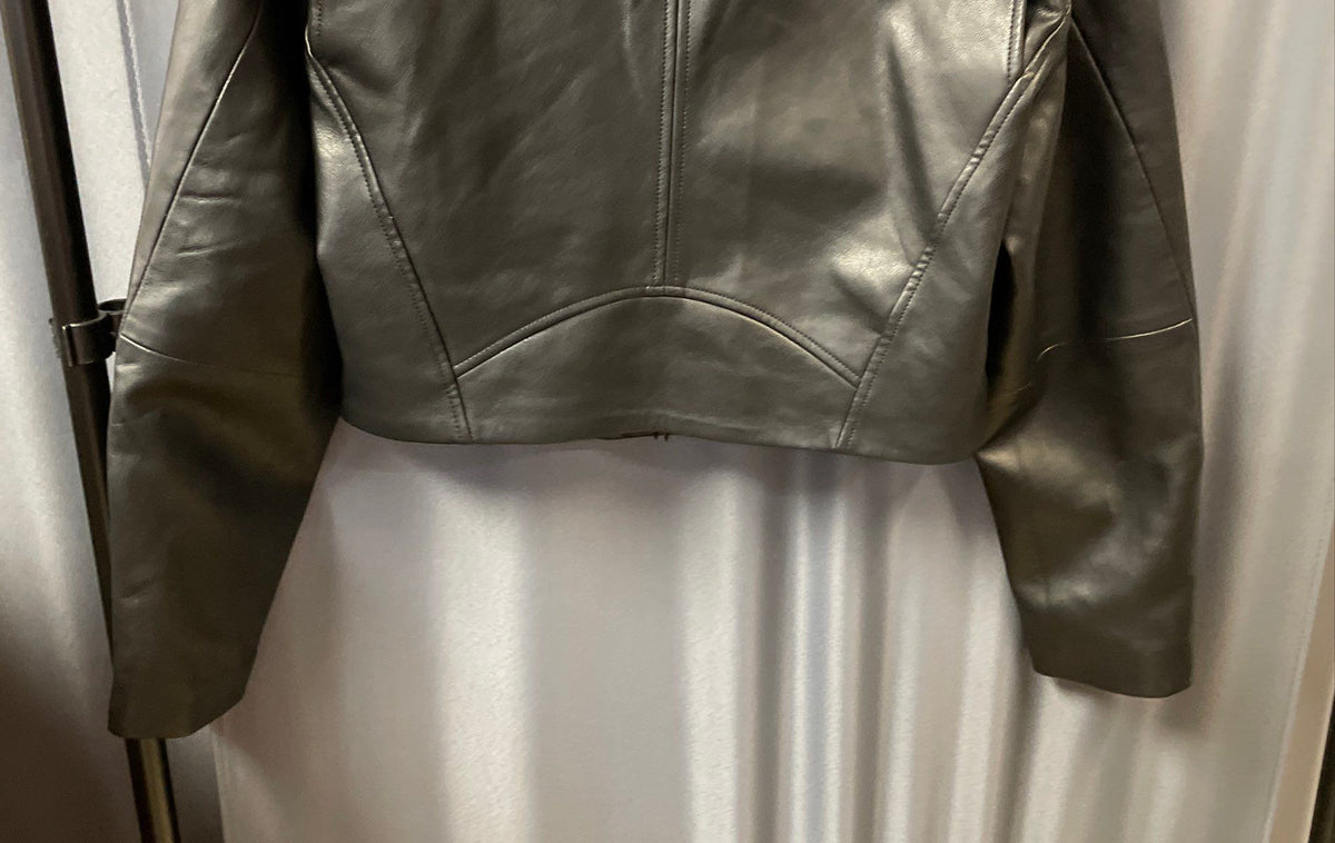 Blank NYC Women's Black Faux Leather Moto Jacket Asymmetrical Zip Cropped Sz S