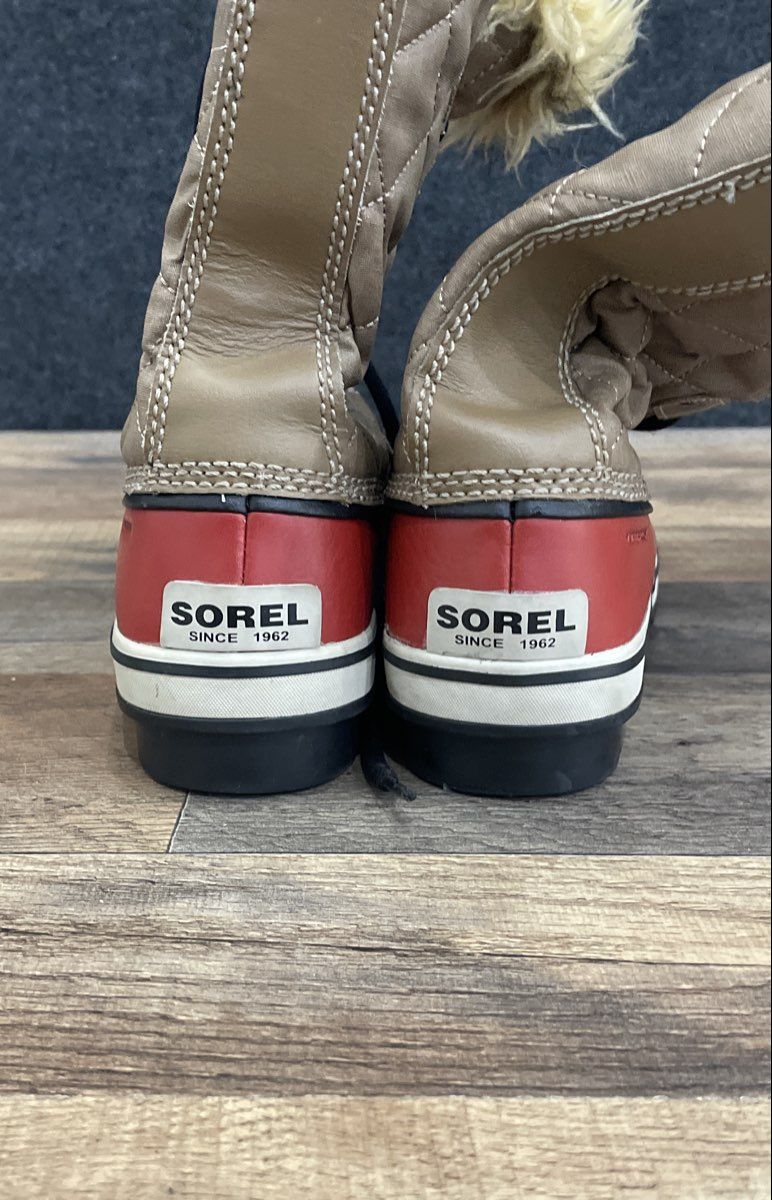 Sorel Tofino Women's Tan Red Quilted Faux Fur Waterproof Winter Boots Size 8