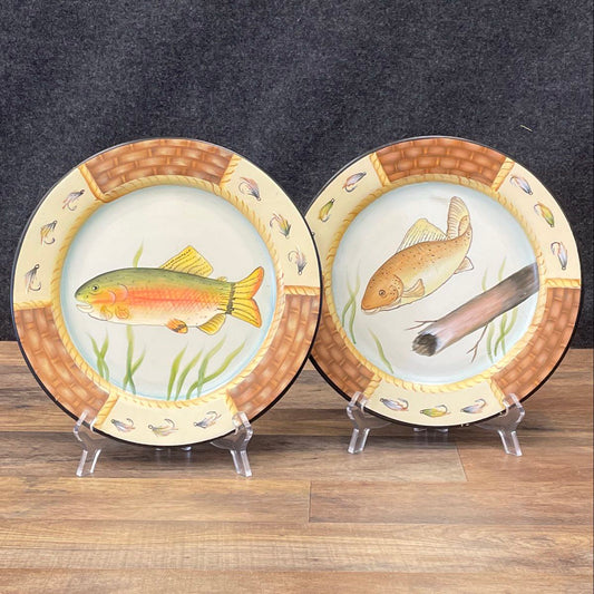 WPI Hand-Painted Fish Decorative Plates Pair 10.5" Fishing Lodge Decor