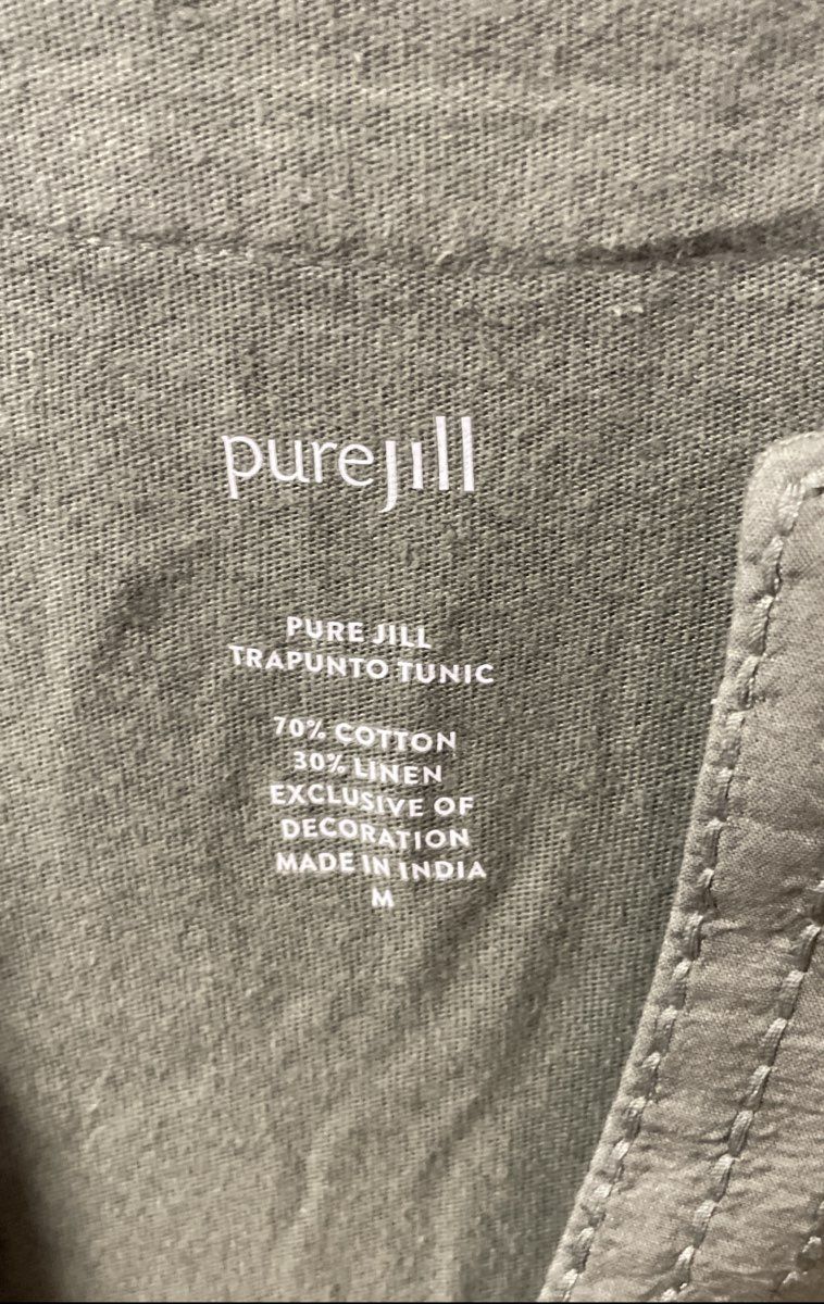Pure Jill Women's Trapunto Tunic Green Cotton Linen 3/4 Sleeve NWT Sz M