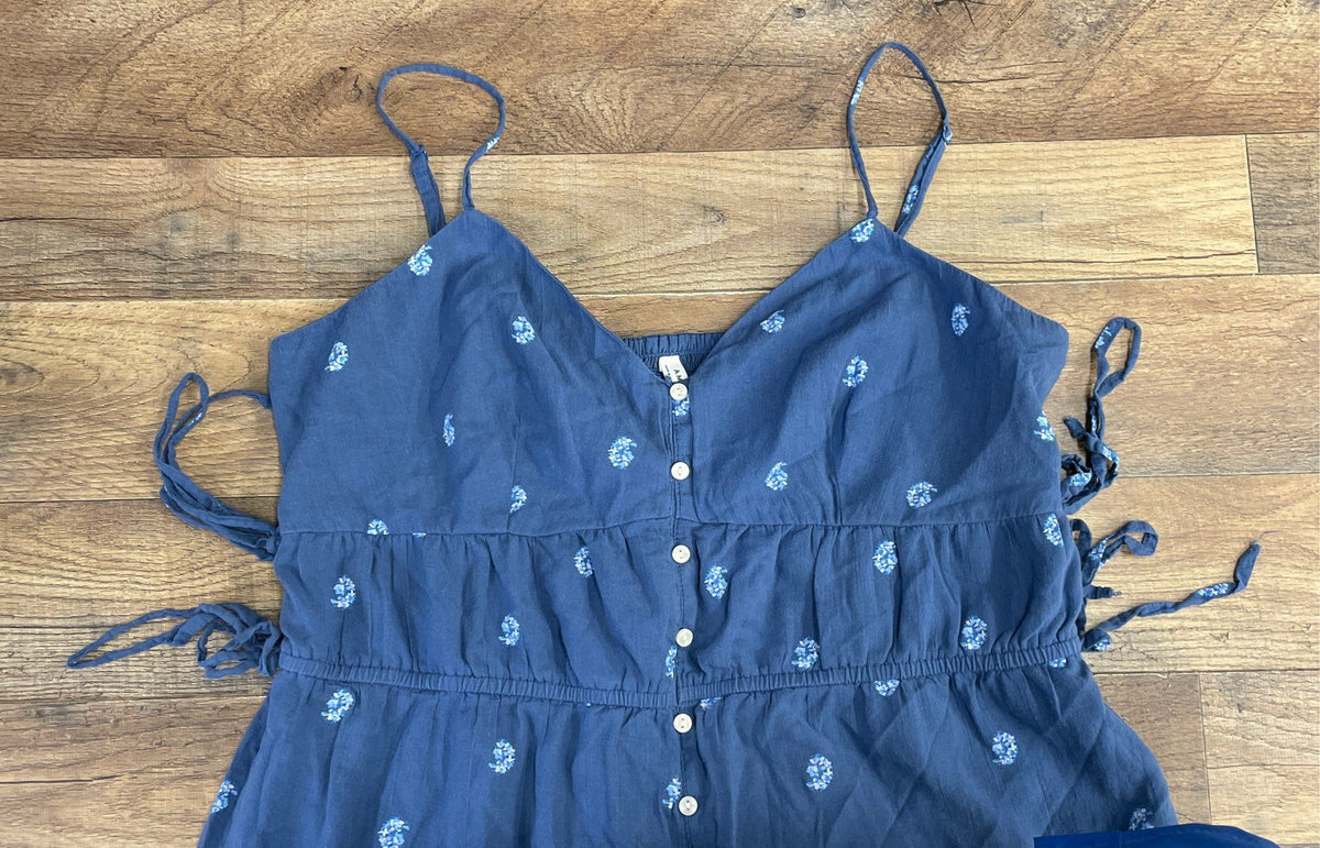 American Eagle Women's Blue Floral Button Front Tiered Maxi Dress Sz L