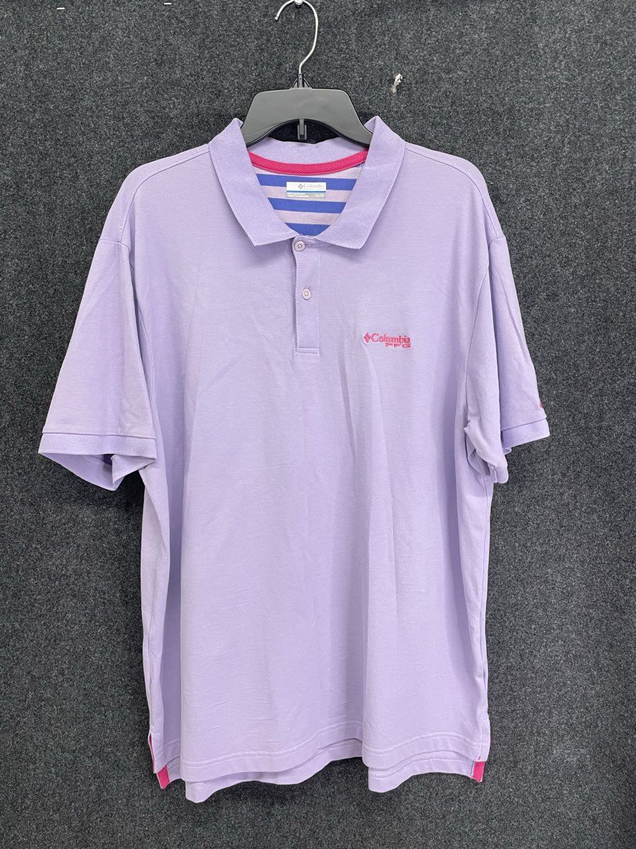 Columbia Men's PFG Perfect Cast Polo Shirt Lavender Pink Cotton Stretch Sz XL