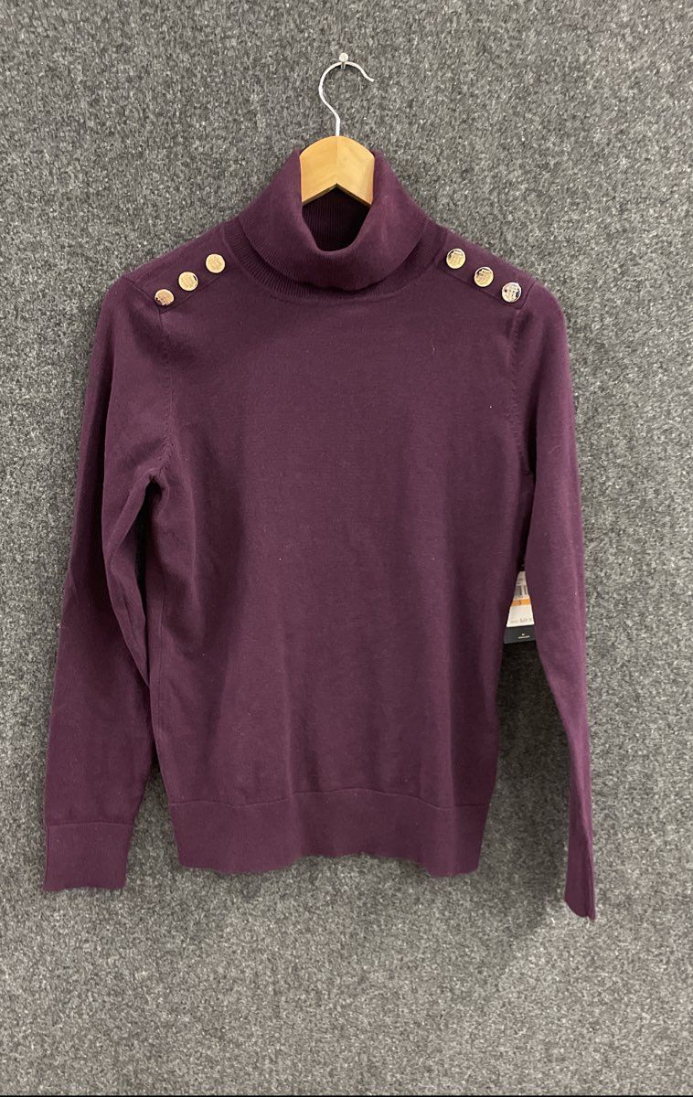 Tommy Hilfiger Women's Purple Gold Button Shoulder Turtleneck Sweater NWT Sz S
