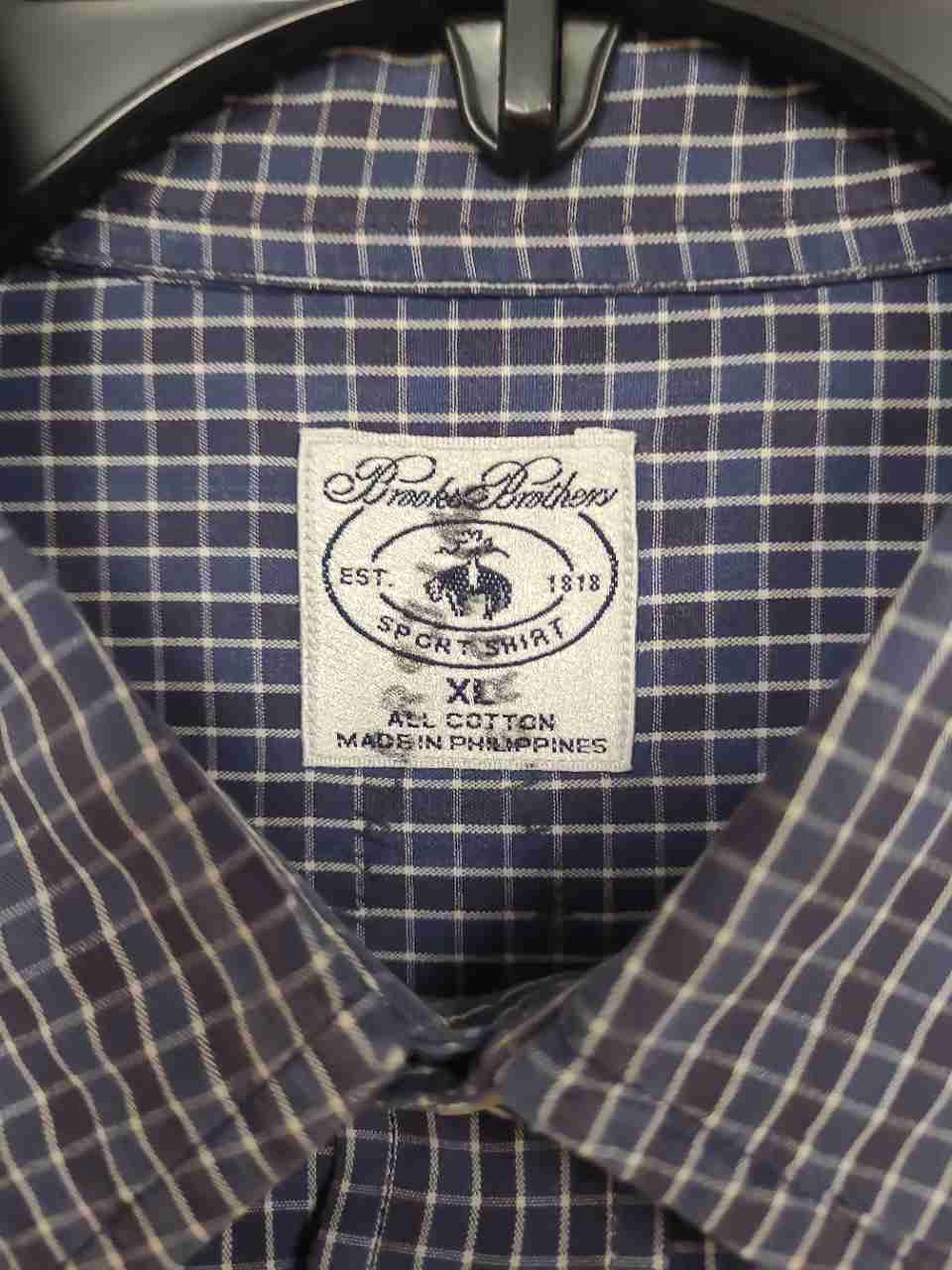 Brooks Brothers Men's Blue White Check Windowpane Cotton Sport Shirt Sz XL